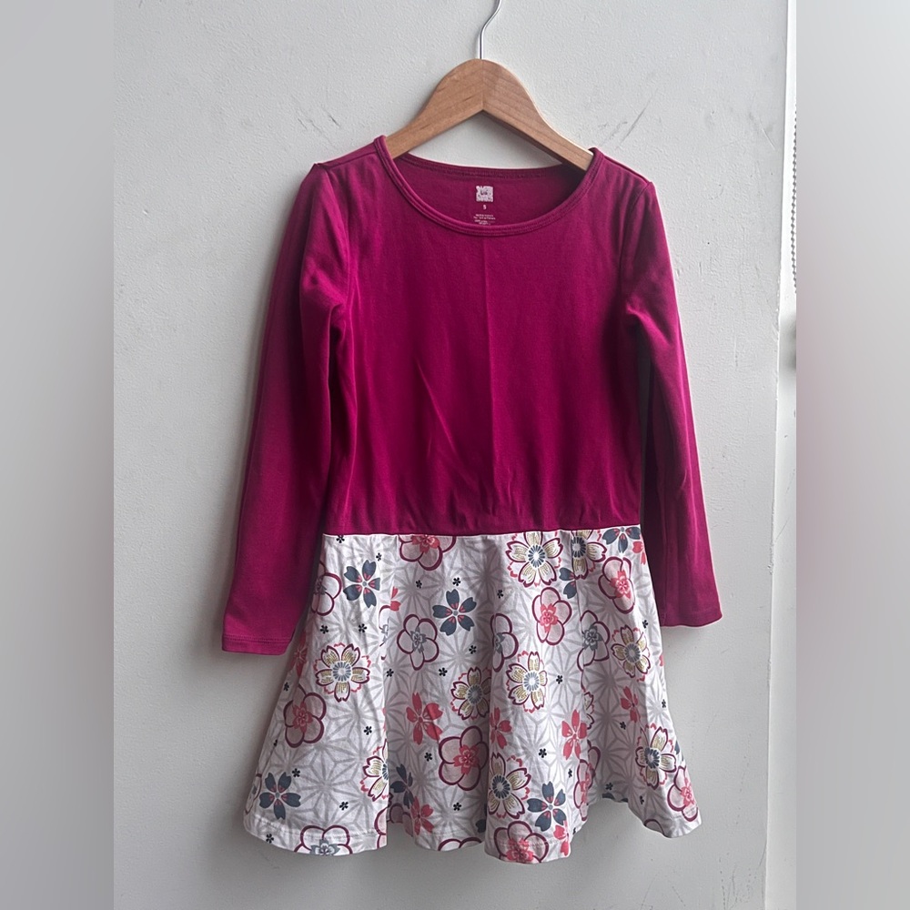 Tea Collection girls Long Sleeve Skirted Dress floral white magenta